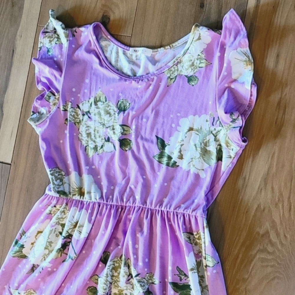 REBORN J Pink Floral Mid Babydoll Ruffle Dress - Picture 12 of 13